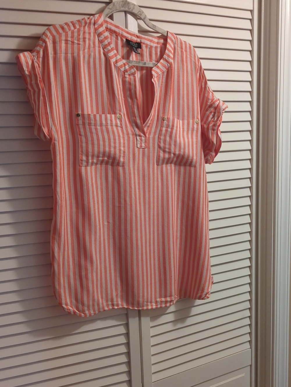Jones New York Coral and White Striped Tunic Top